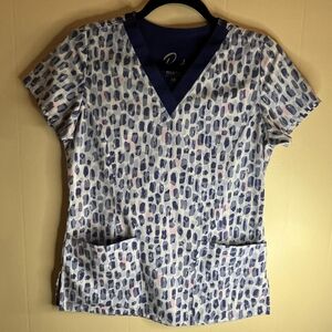 Prints by Maevn XS Blue and Pink Watercolor Print Scrub Top